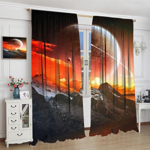 Galaxy Blackout Curtains for Kids Bedroom, Room Rod Pocket Thermal Insulated Room Darkening Curtains Outer Space Universe Planet Nebula Starry Theme Window Drapes Decor Living Room, W52Xl84 Inch