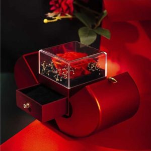 Fashion Jewelry Box Red Apple Christmas Gift Necklace Eternal Rose For Girl Mother's Day Valentine's Day Gifts With Artificial Flower Rose Flower Jewelry Box