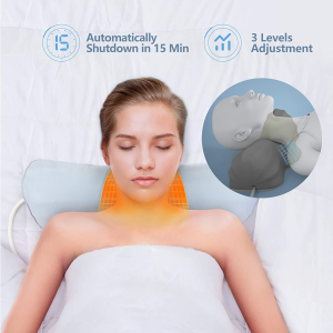 RESTCLOUD Cervical Neck Traction Pillow for Sleeping Neck Roll Pillow Neck Support Pillow for Neck Pain Relief Adjustable Vibrating Massage and Electric Heat Therapy