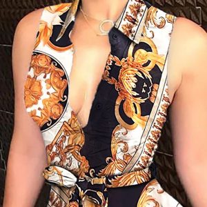 Women's V-neck printed dress with dress