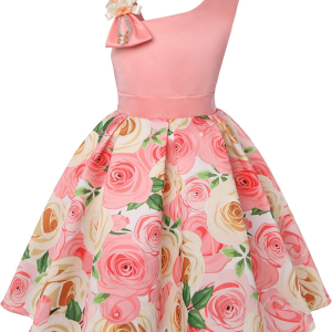 2-9T Flower Girls Floral Dresses Toddler Pageant Striped Dress