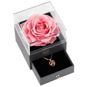 Preserved Flower Jewelry Box Necklace Rose Acrylic