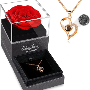 WILDLOVE Preserved Real Rose with I Love You Necklace, Christmas Gifts for Women, Mom, Grandma, Wife and Girlfriend, Birthday Anniversary Valentine'S Day Mother'S Day Gift Ideas for Her