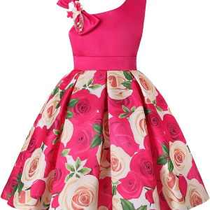 2-9T Flower Girls Floral Dresses Toddler Pageant Striped Dress