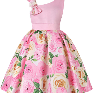 2-9T Flower Girls Floral Dresses Toddler Pageant Striped Dress