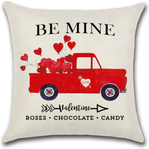 LIYACHAO Be Mine Set of 4 Happy Valentines Day Decorations for the Home Red Pillow Covers Love Heart Farmhouse Square Cushion Cases for Sofa Couch 18X18 Inches,Valentines Gifts