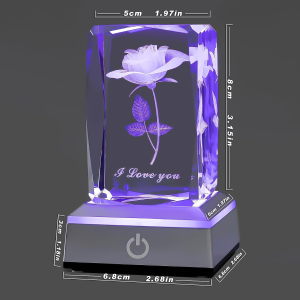 Hochance 3D Rose Crystal Multicolor Nightlight - I Love You Decolamp - Perfect Valentines Day Gift Ideas for Her My Girlfriend Wife Mom - Unique Anniversary Birthday Presents