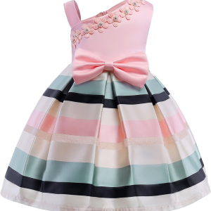 2-9T Flower Girls Floral Dresses Toddler Pageant Striped Dress