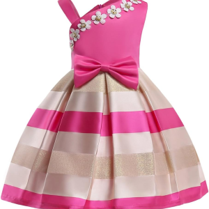 2-9T Flower Girls Floral Dresses Toddler Pageant Striped Dress