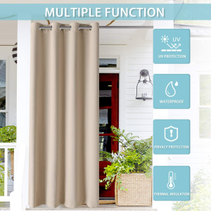 DWCN Outdoor Curtains for Patio Waterproof, Extra Long 108 Inch Curtains, Blackout Curtains for Bedroom, Thermal Curtains for Pergola, Porch and Cabana - Beige, 52 X 108 Inch, 1 Pair