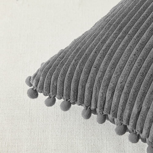 Fancy Homi Dark Gray Decorative Throw Pillow Covers 18X18 Inch with Pom Poms, Boho Farmhouse Home Decor, Soft Corduroy Accent Square Cushion Case for Living Room Couch Bed Sofa 45X45 Cm