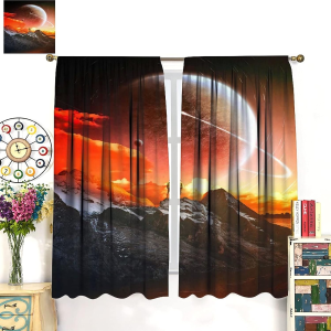 Galaxy Blackout Curtains for Kids Bedroom, Room Rod Pocket Thermal Insulated Room Darkening Curtains Outer Space Universe Planet Nebula Starry Theme Window Drapes Decor Living Room, W52Xl84 Inch