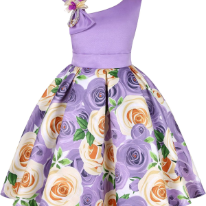 2-9T Flower Girls Floral Dresses Toddler Pageant Striped Dress