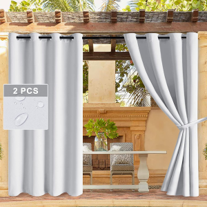 DWCN Outdoor Curtains for Patio Waterproof, Extra Long 108 Inch Curtains, Blackout Curtains for Bedroom, Thermal Curtains for Pergola, Porch and Cabana - Beige, 52 X 108 Inch, 1 Pair