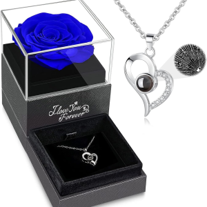 WILDLOVE Preserved Real Rose with I Love You Necklace, Christmas Gifts for Women, Mom, Grandma, Wife and Girlfriend, Birthday Anniversary Valentine'S Day Mother'S Day Gift Ideas for Her