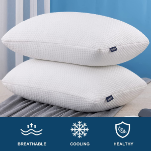 Molblly Standard Pillows Shredded Memory Foam Set of 2 Pack Standard Size Cooling Bed Pillows 20 X 26 In,Adjustable Loft Washable the Pillow for Side Back Stomach Sleeper Pillows for Sleeping