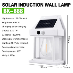 New Solar Tungsten Wall Lamp Three Modes Outdoor Villa Garden Courtyard Waterproof Decoration Induction Lantern Small Night Lamp