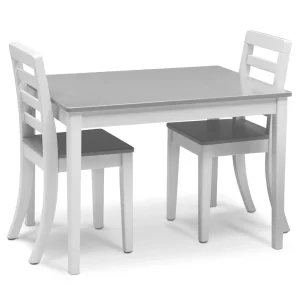 Delta Children Gateway Table and 2 Chairs Set - Greenguard Gold Certified, Bianca White/Grey