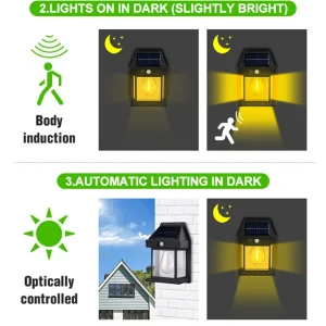 New Solar Tungsten Wall Lamp Three Modes Outdoor Villa Garden Courtyard Waterproof Decoration Induction Lantern Small Night Lamp