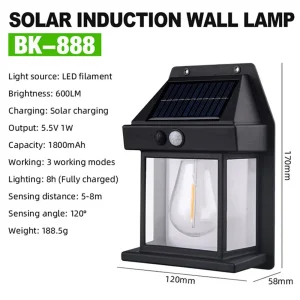 New Solar Tungsten Wall Lamp Three Modes Outdoor Villa Garden Courtyard Waterproof Decoration Induction Lantern Small Night Lamp