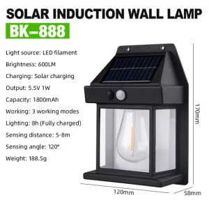 New Solar Tungsten Wall Lamp Three Modes Outdoor Villa Garden Courtyard Waterproof Decoration Induction Lantern Small Night Lamp